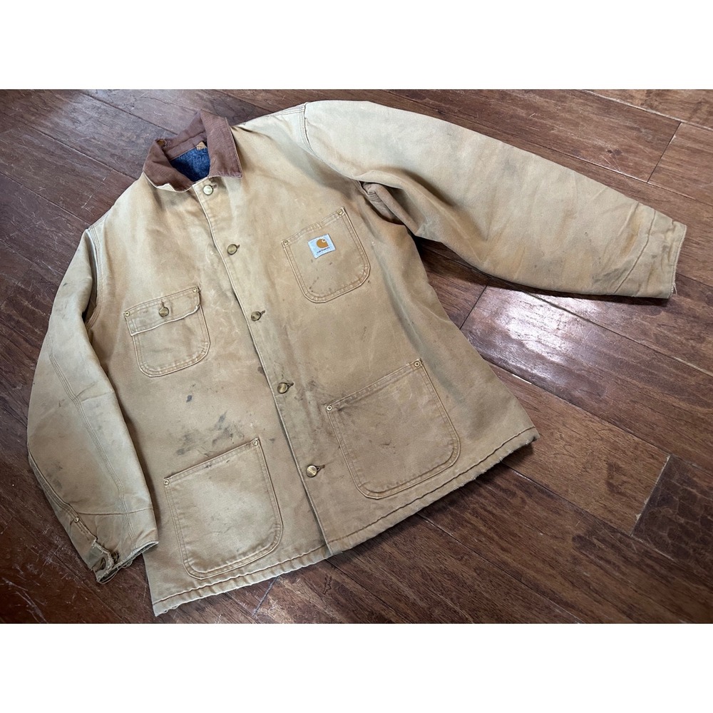 Vintage Carhartt Blanket Lined Duck Canvas Chore‎ Coat Jacket distressed rugged